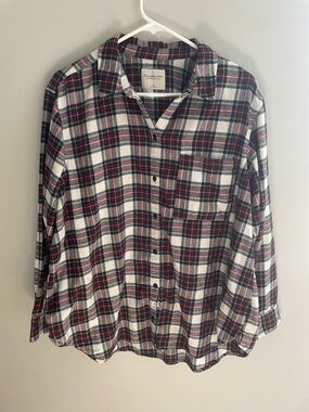 Abercrombie & Fitch Red, Green & Black Plaid Flannel Shirt